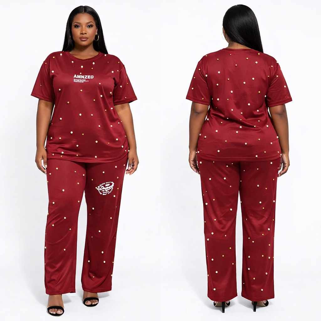 Premium Wine Polka Dot Lounge Set