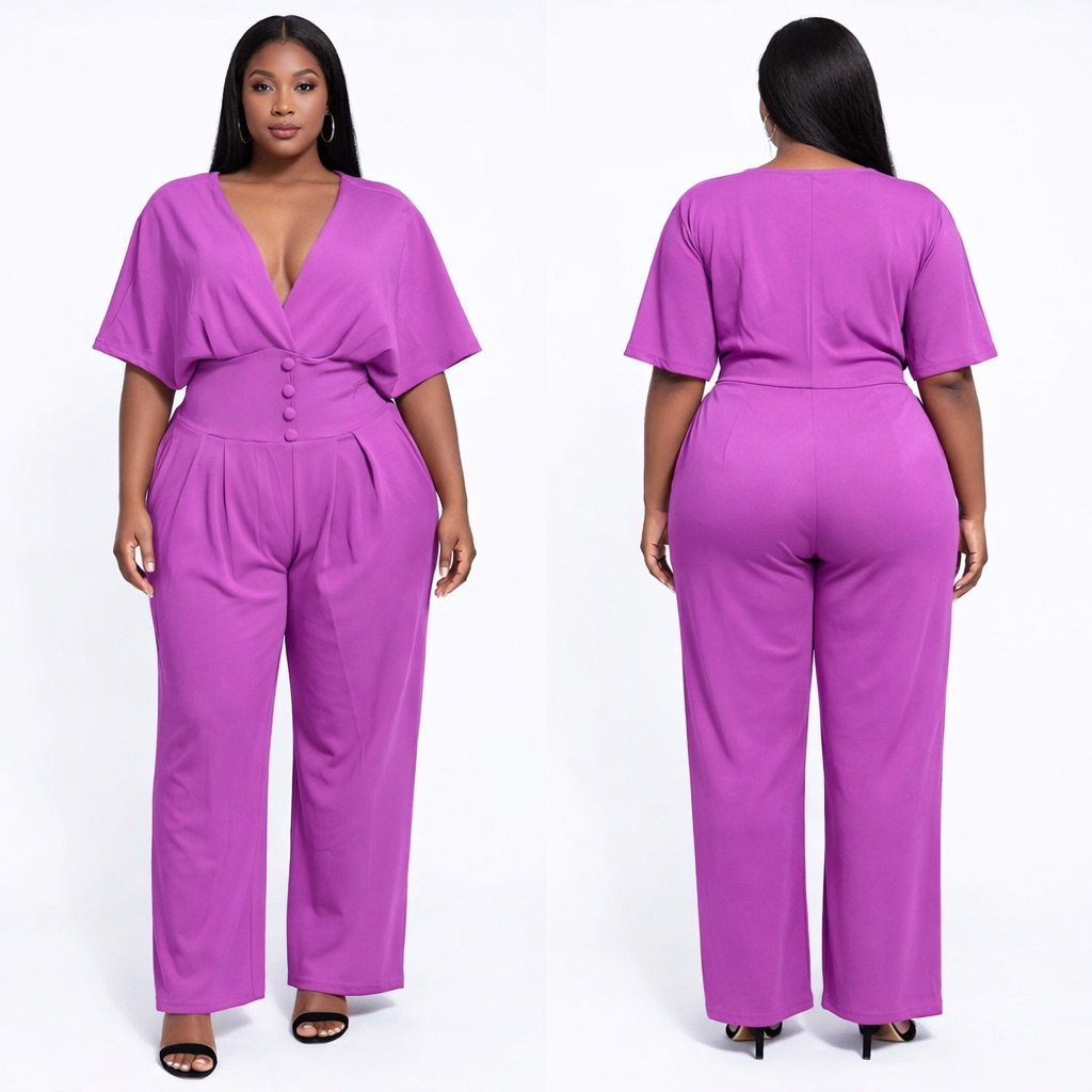 Premium Women purple Elegant V Neck Wide Leg Jumpsuit