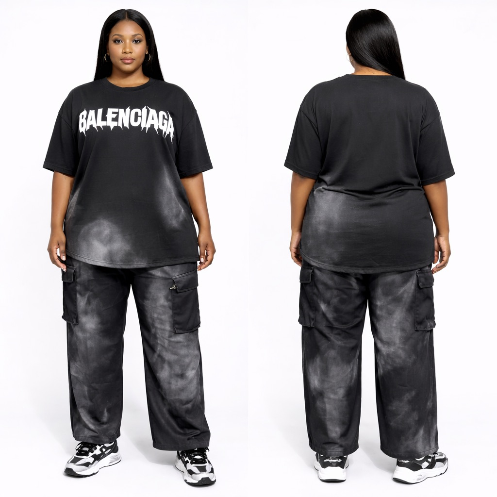 Premium Black Graphic Tee and Cargo Pants Set