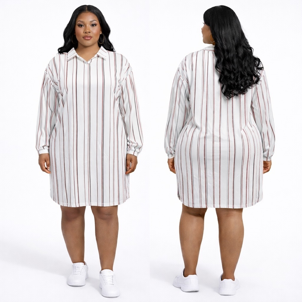 Premium White Striped long Sleeve Shirt Dress