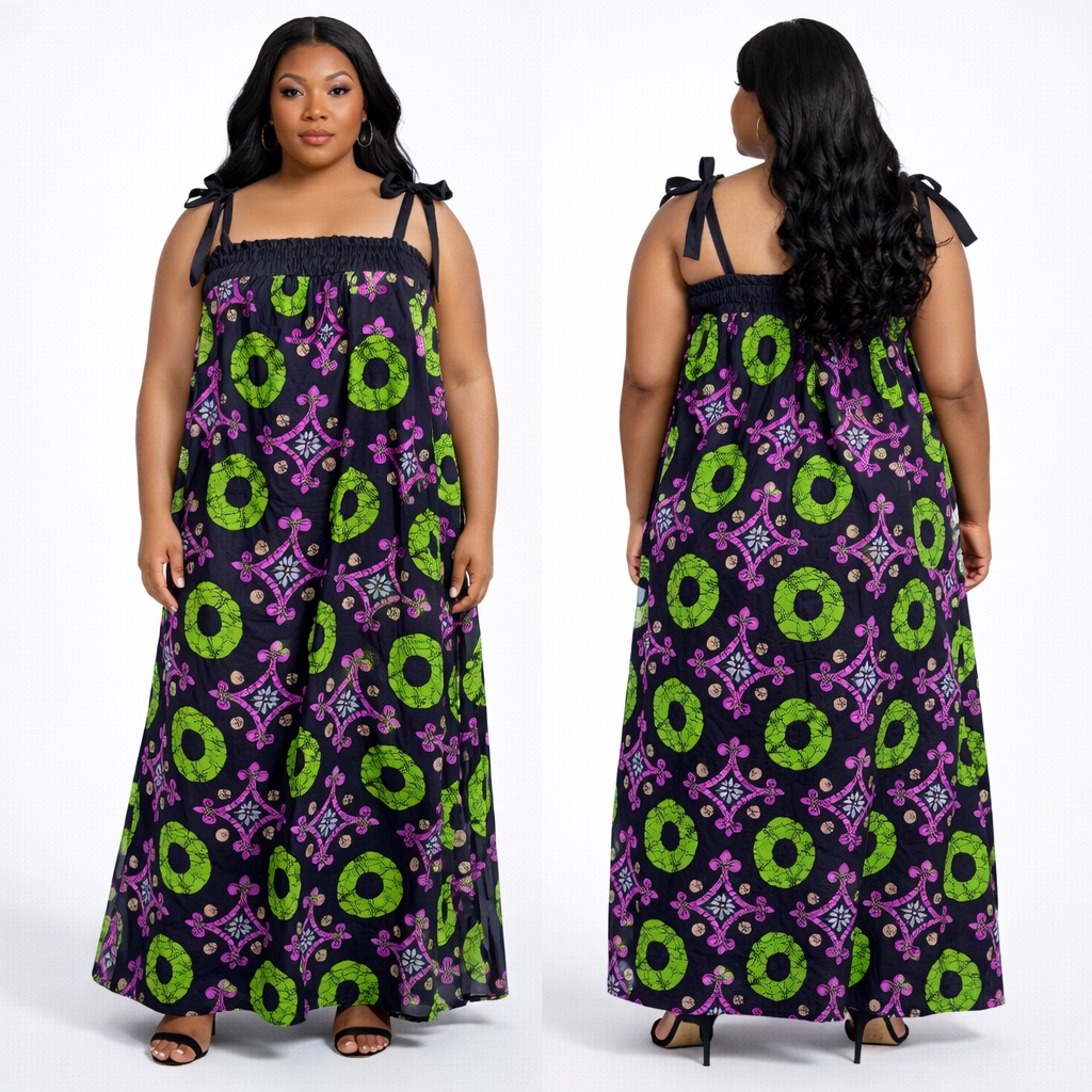 Premium Strap Adjustable Tie Shoulder Maxi Dress