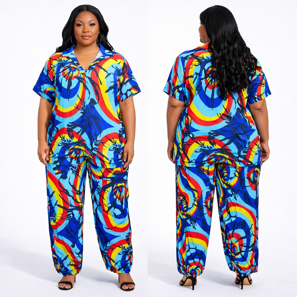 Premium Multicolor Long sleeve Top and Elastic Lounge Set