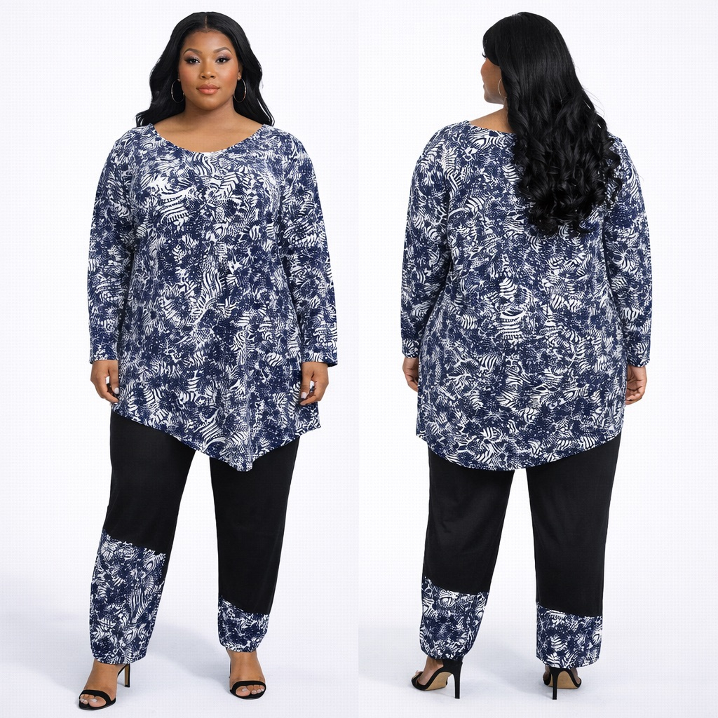 Premium Blue and White Long sleeve Printed Lounge Set