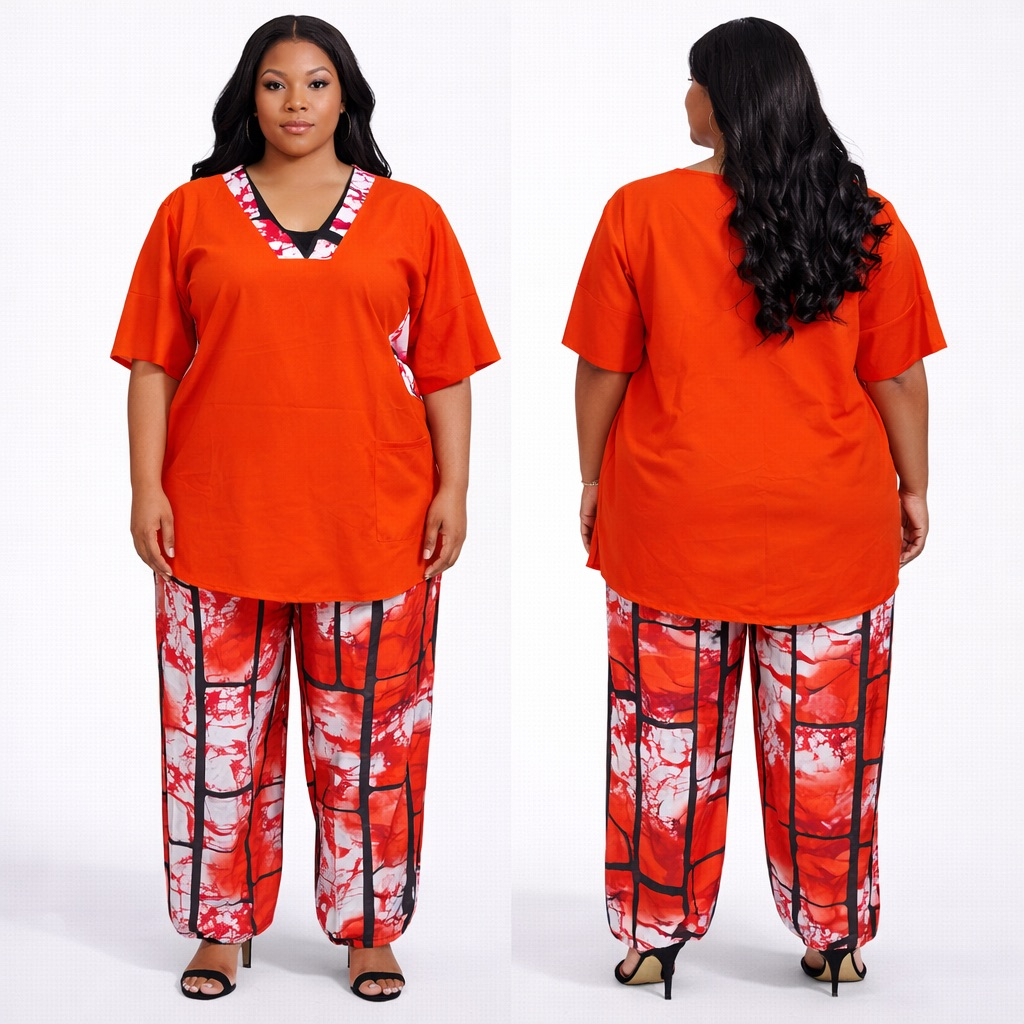 Premium Red Short Sleeve Contrast Lounge Set