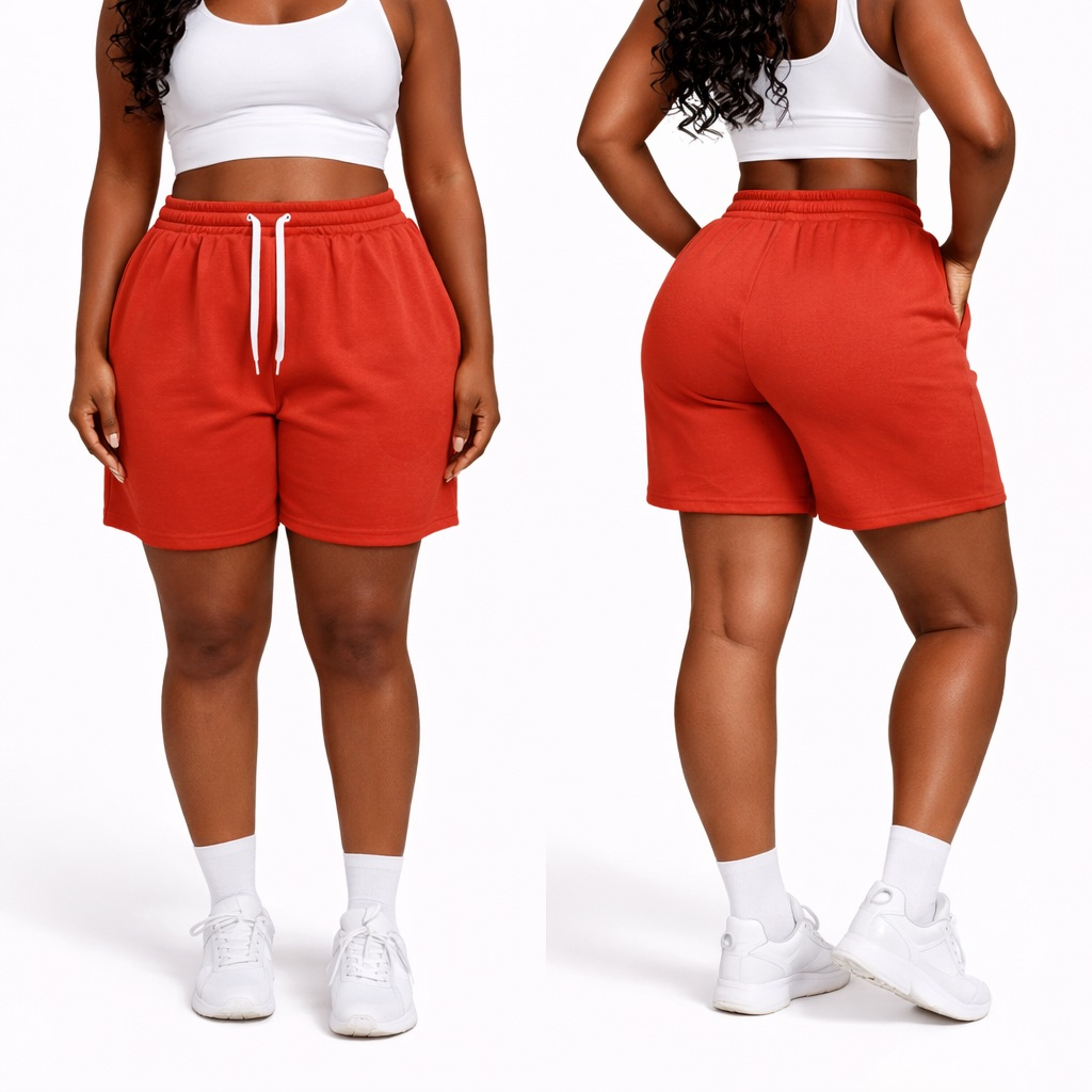 Womens Red Drawstring Casual Shorts