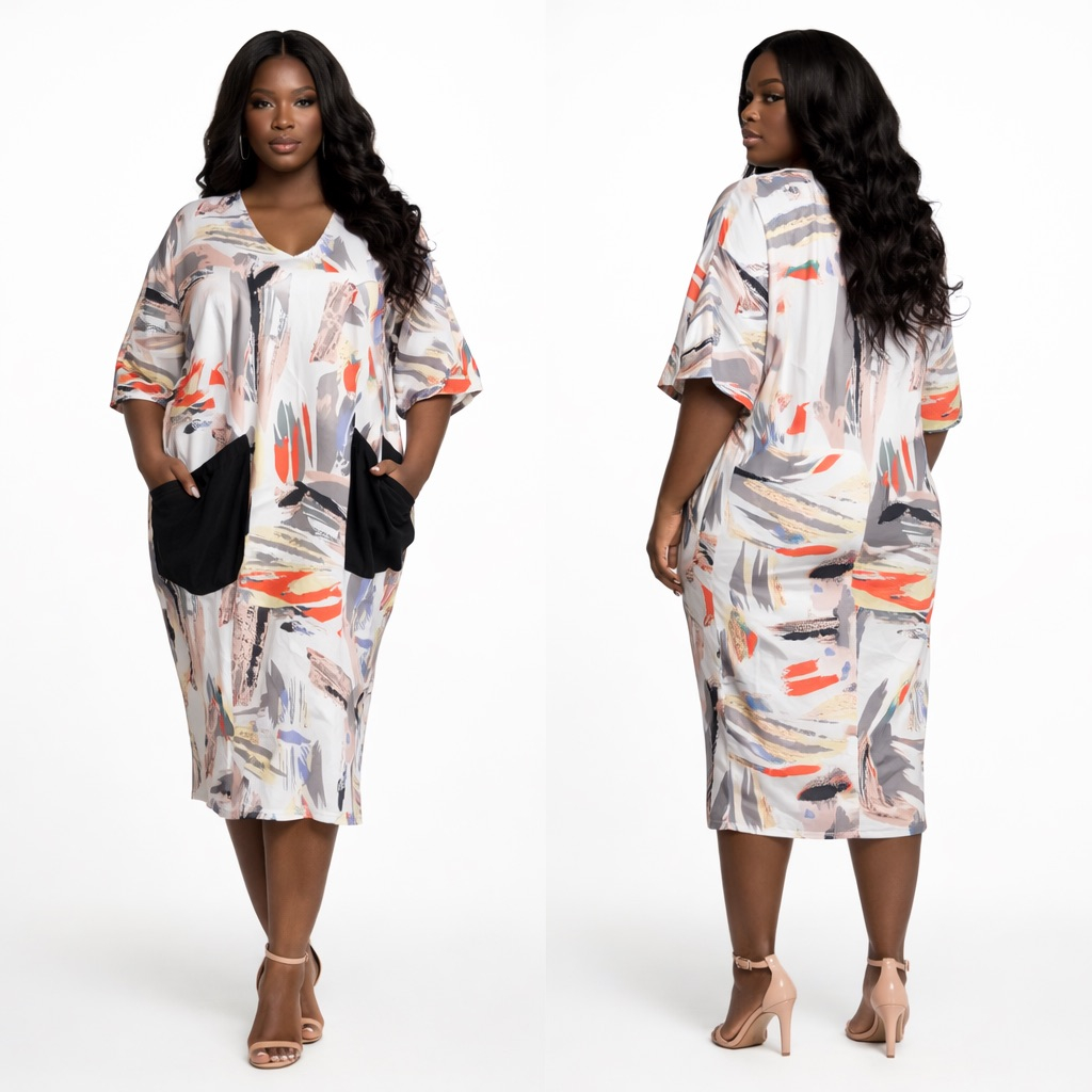 Premium Abstract  Print Sleeveless Maxi Dress with Side Pockets