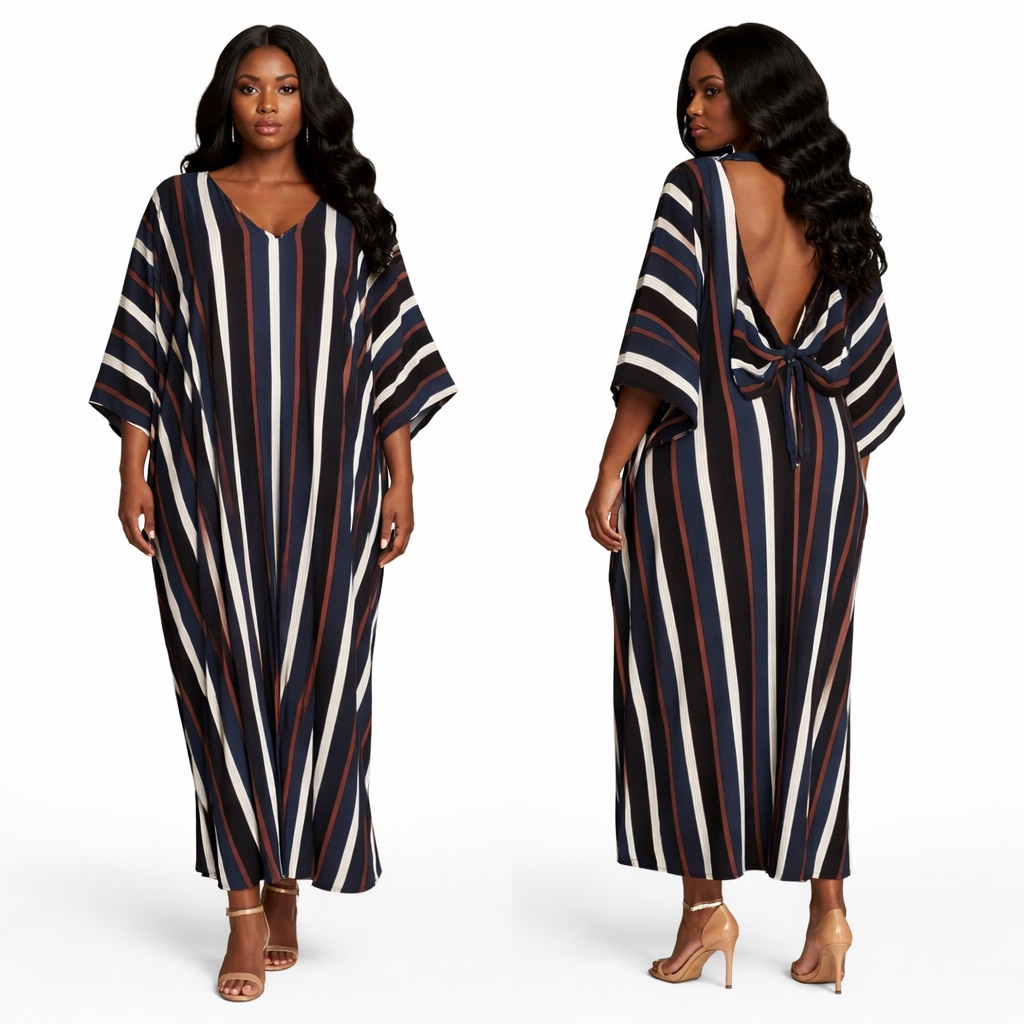 Premium Vertical Stripe Loose  Fit Maxi Kaftan Dress