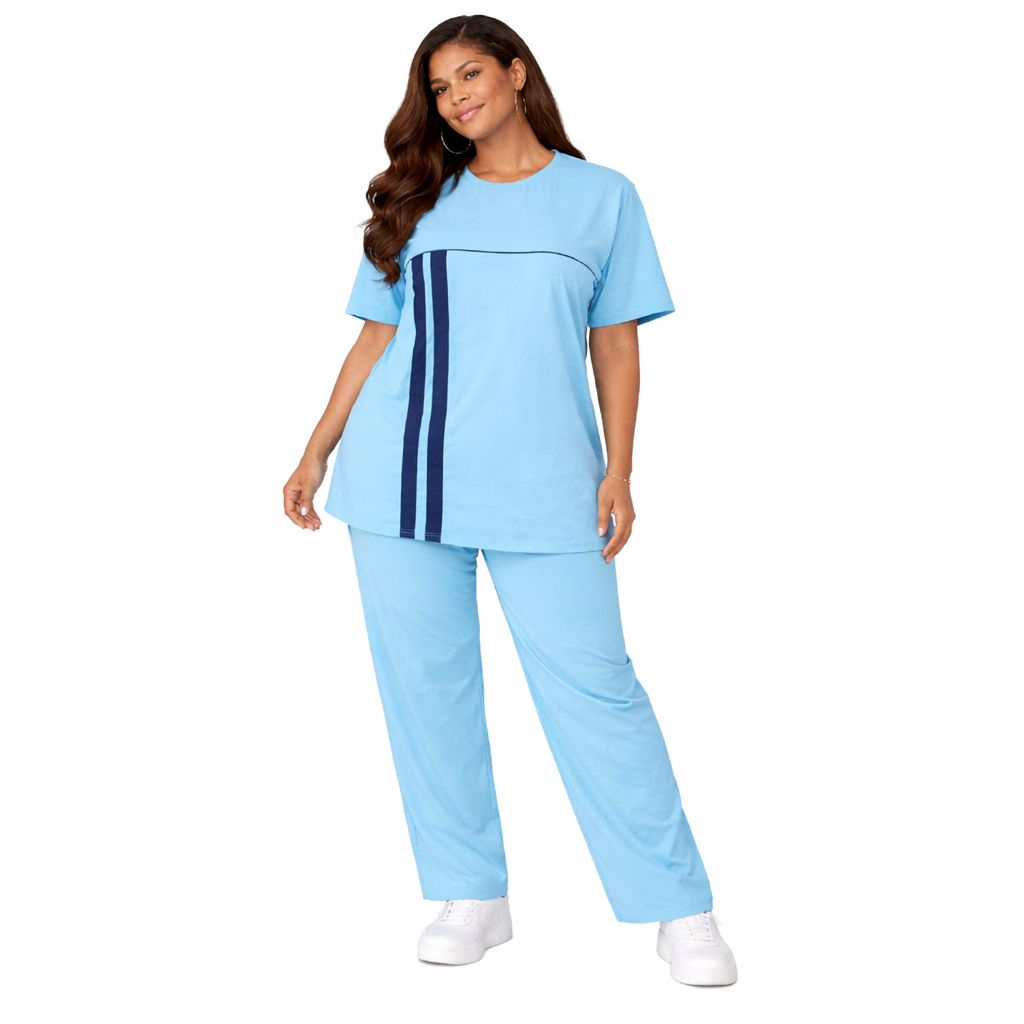 Sky Blue Stripe Detail Co Ord Set  Casual Two Piece Outfit