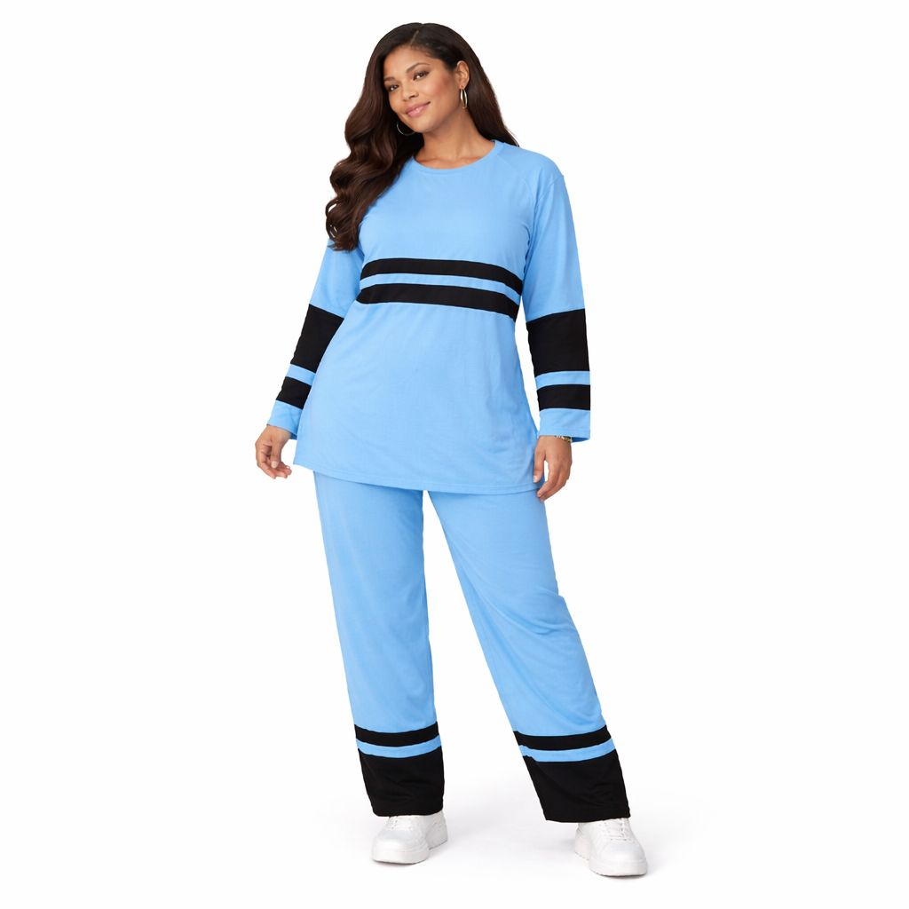 Sky Blue and Black Co Ord Set Casual Two Piece Outfit