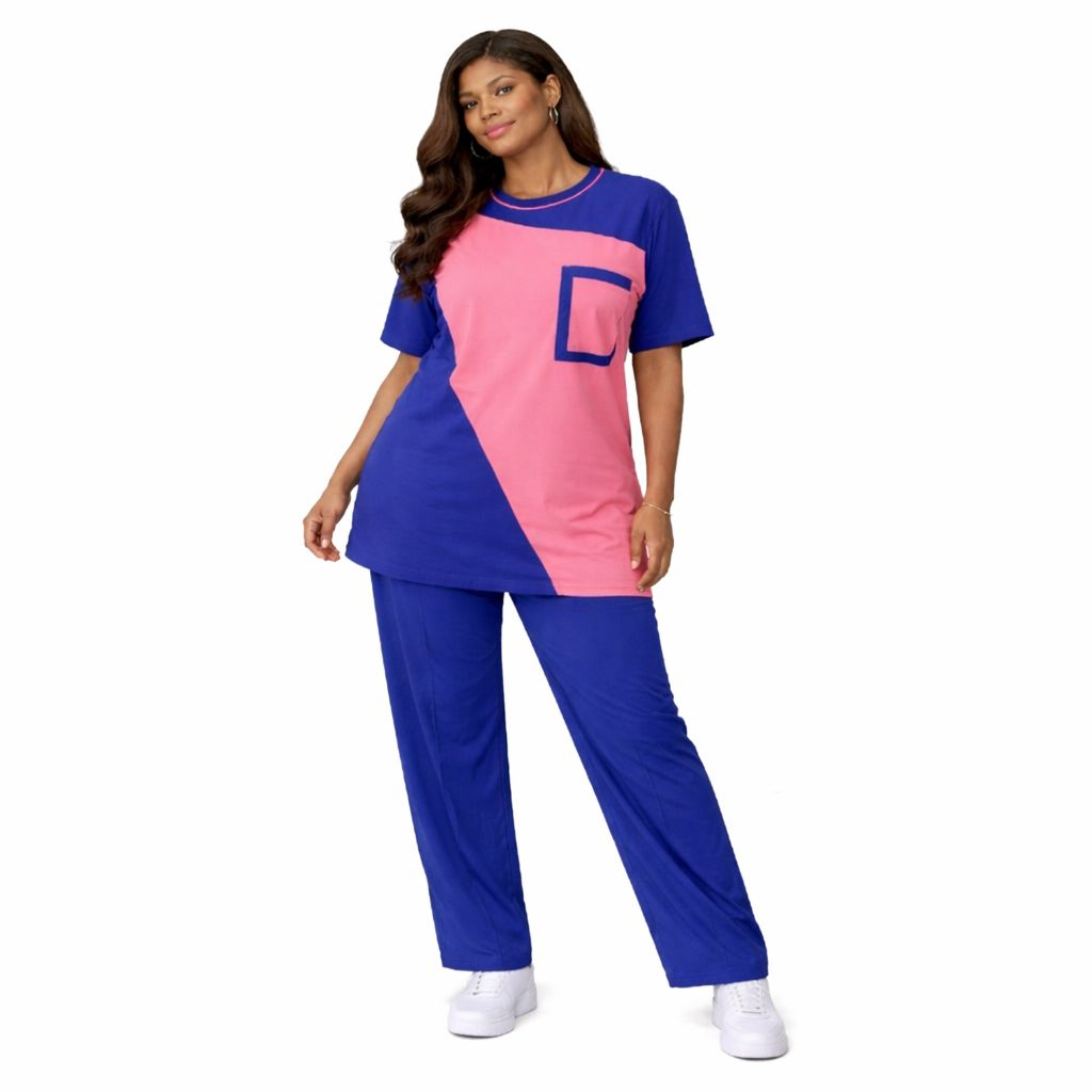 Blue and Peach Co Ord Set Casual Two Piece Outfit