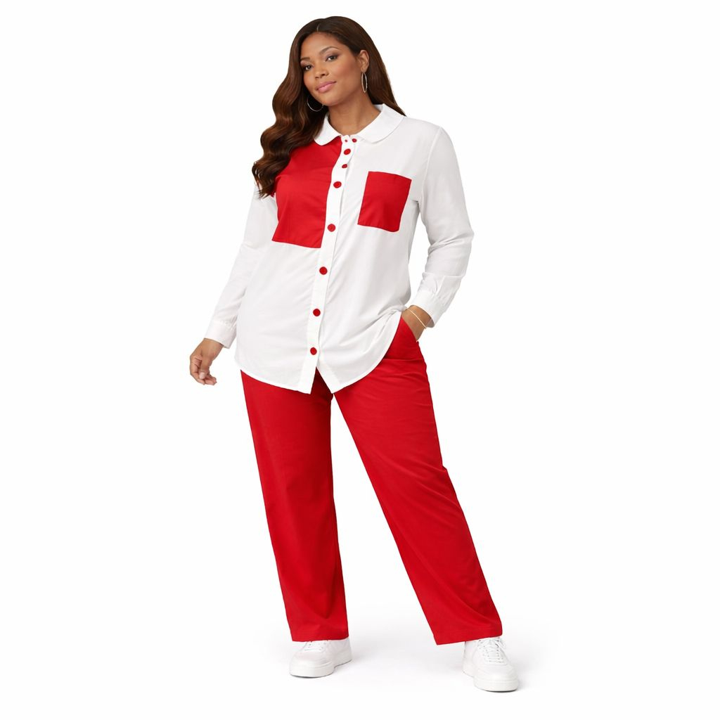 Red and White Button Front Co Ord Set Casual Two Piece Outfit