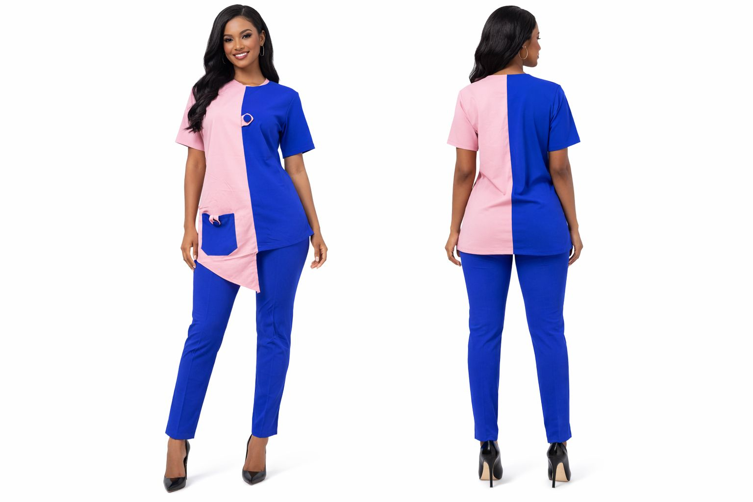 Unisex Color Block Asymmetric Top and Pants Set