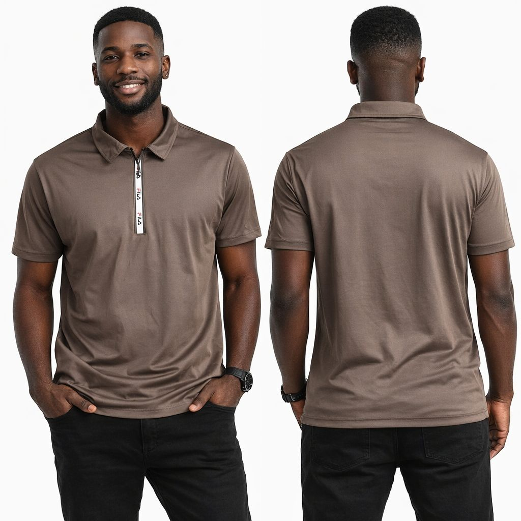 Mens Brown Half Zip Polo Shirt