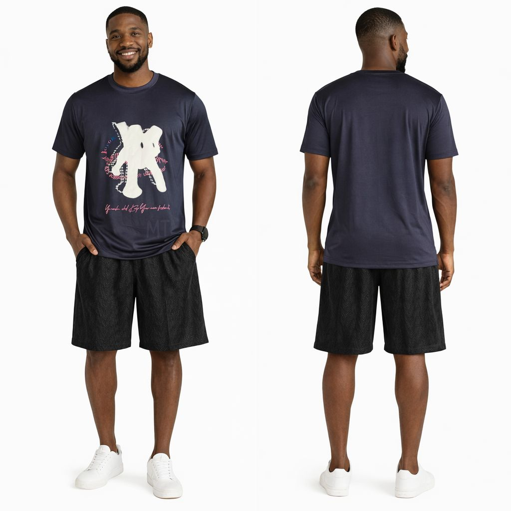 Mens Navy Blue Graphic T Shirt