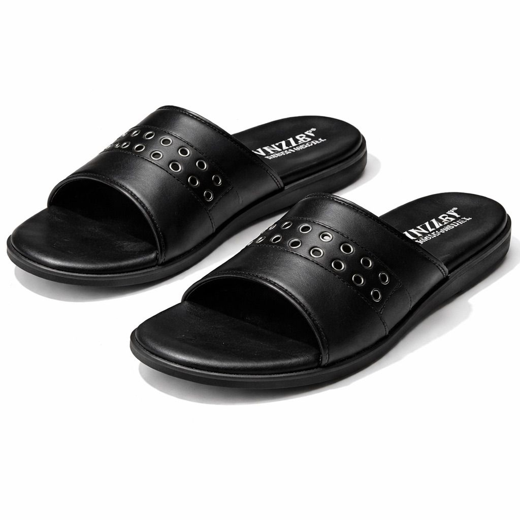 Quality Mens Perforated Leather Slide Sandal