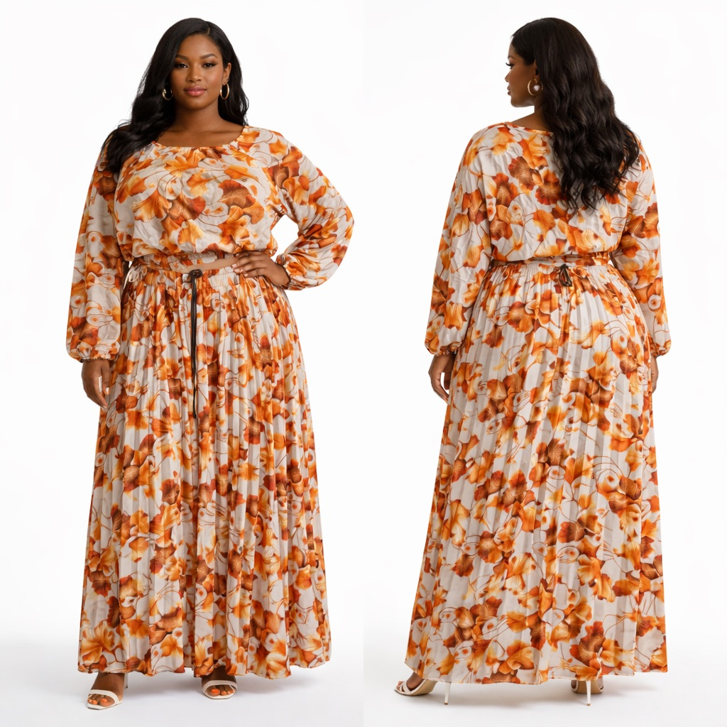 Autumn Floral Two Piece  Maxi Skirt Set