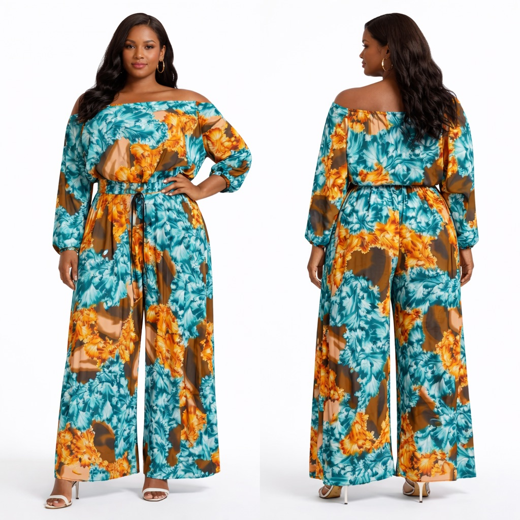 Tropical Bloom Off Shoulder & Wide Leg Palazzo Two Piece Set