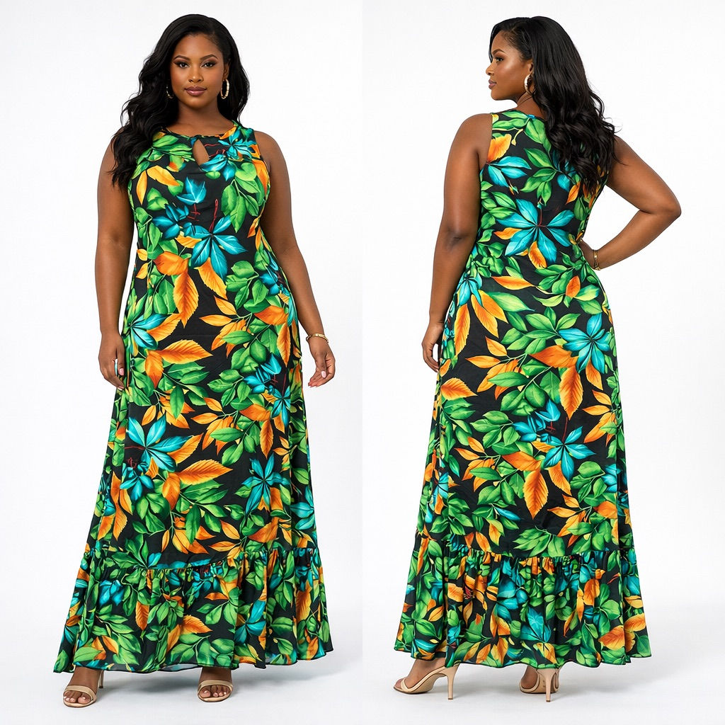 Stylish Multicolor Leaf Print Sleeveless Dress