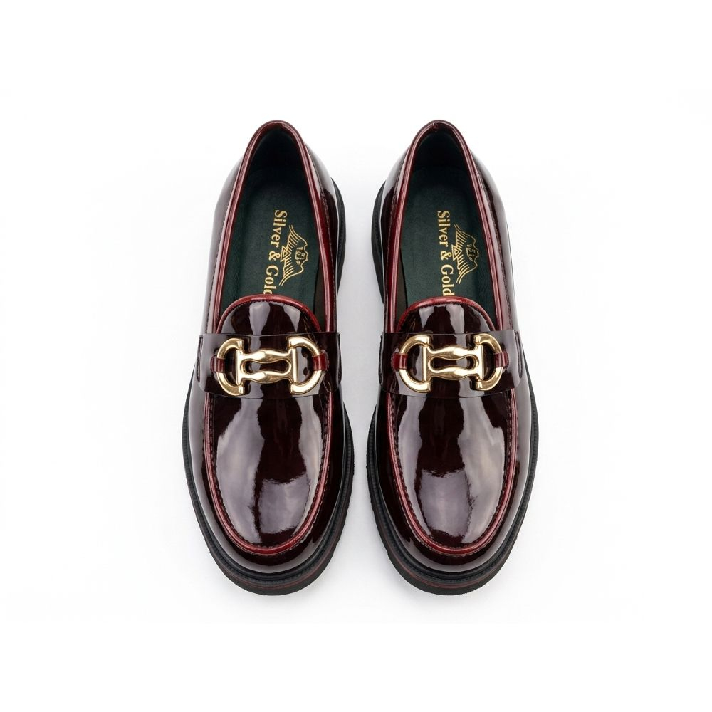 Mens Patent Leather Loafers with Gold Buckle