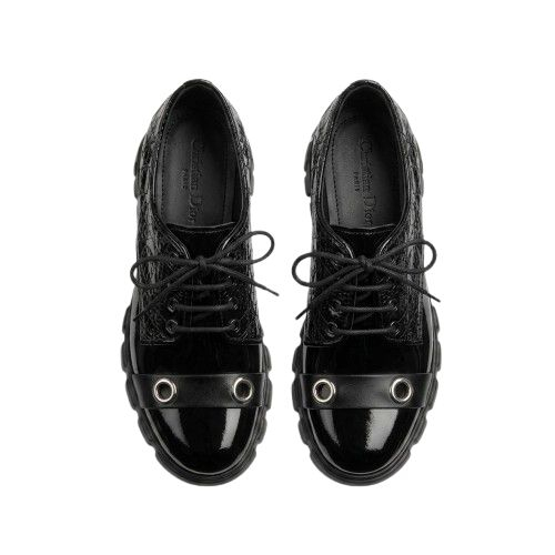 Black Quilted Patent Lace Up Derby Shoes with chunky sole