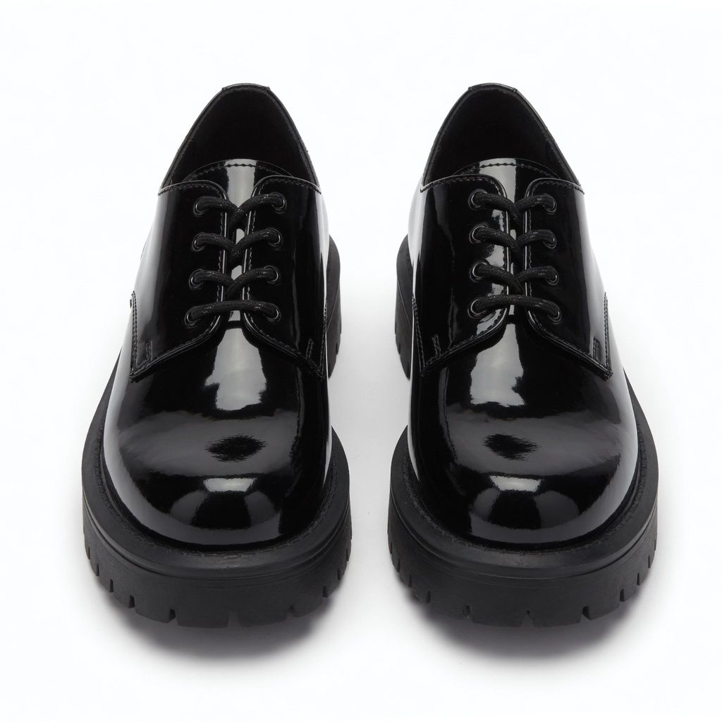 Mens Glossy Chunky Sole Lace Up Derby Shoes