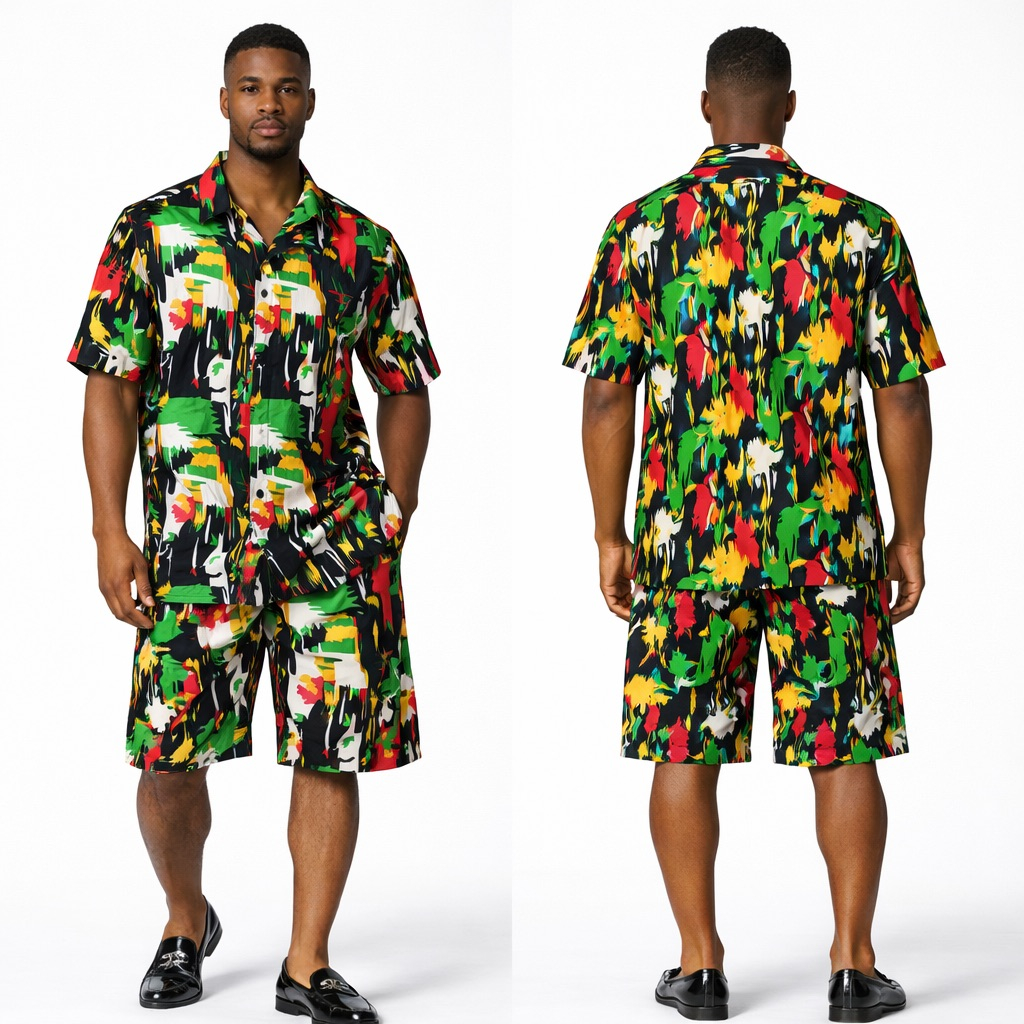 Mens  Multicolor  Abstract Print  Two Piece Short  Set