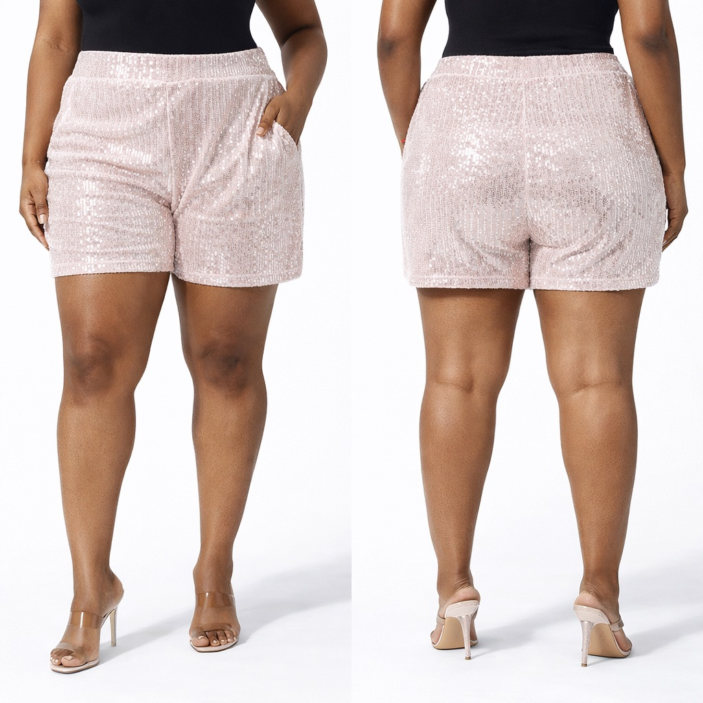 Champagne  Sequin  High Waist  Mini Shorts