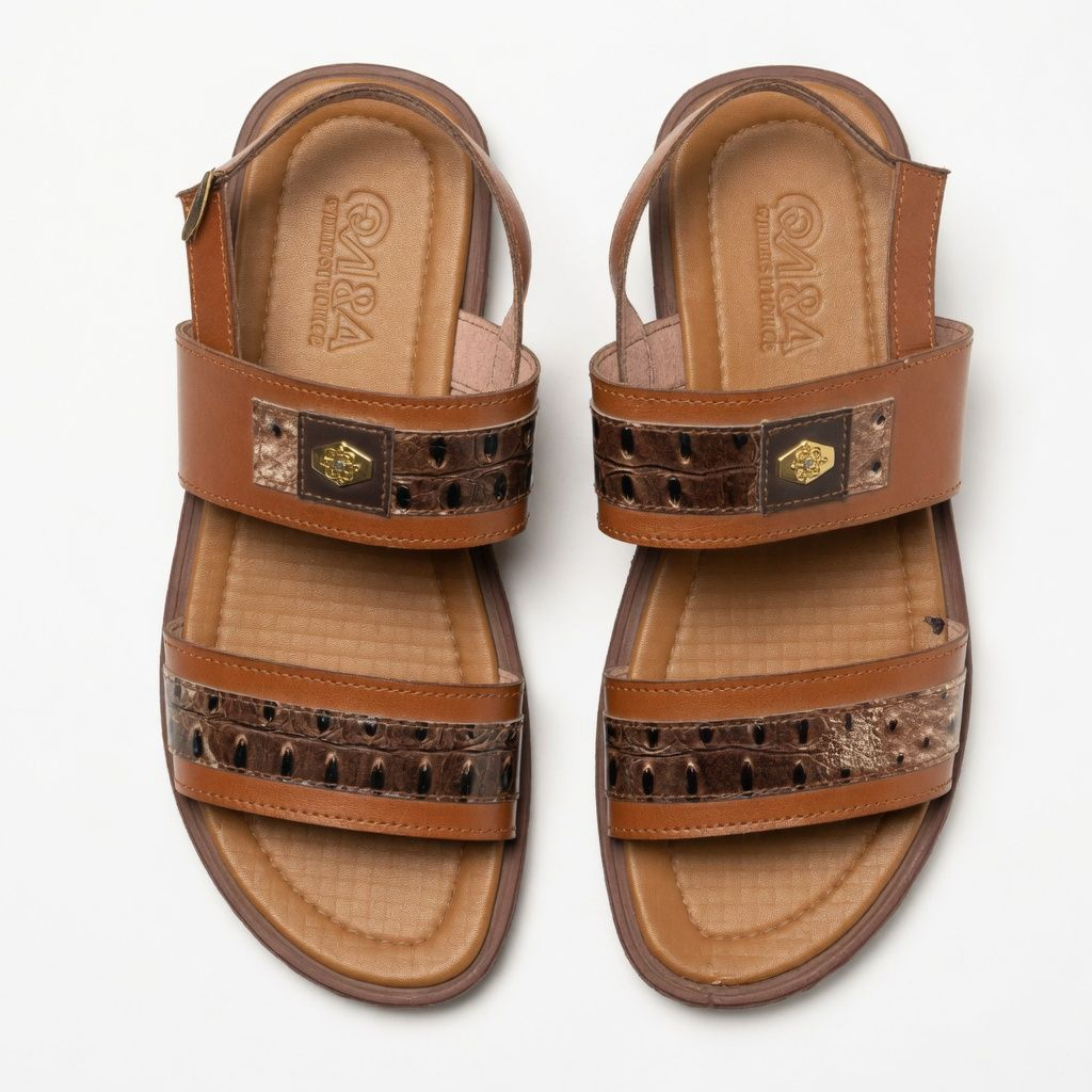 Mens Brown Double Strap Slingback Leather Sandals