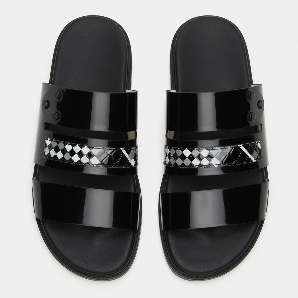 Mens Black Multi Strap Fashion Slide Sandals