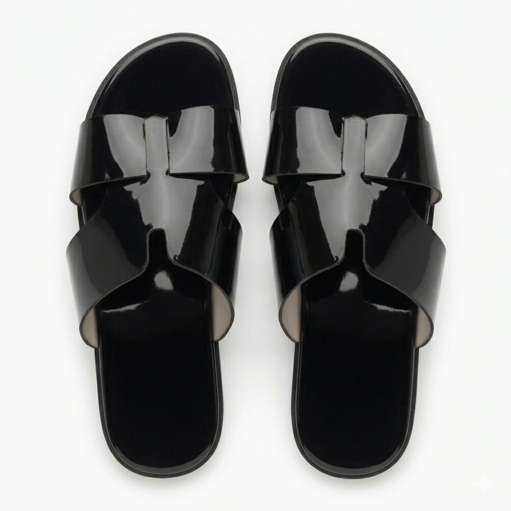 Mens Glossy Double Strap Slip On Sandal