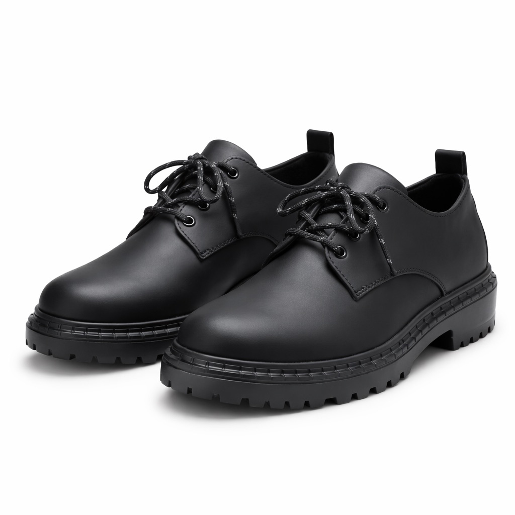 Mens Black Lace Up  Chunky Sole Casual Shoes