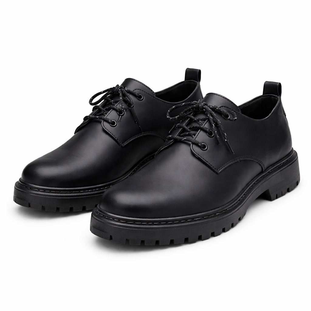 Mens Black Classic Lace Up Derby  Shoes with Chunky Sole
