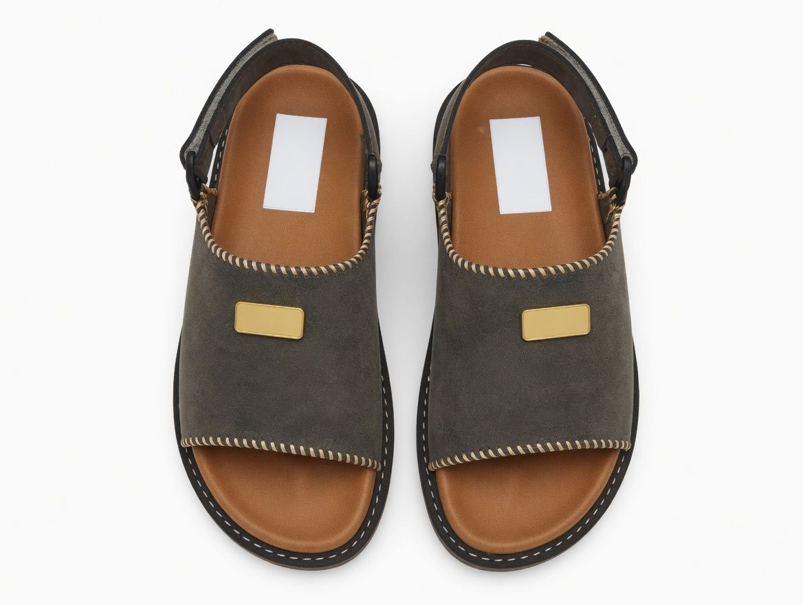 Artisanal Slate Grey Whipstitched Slingback Sandals