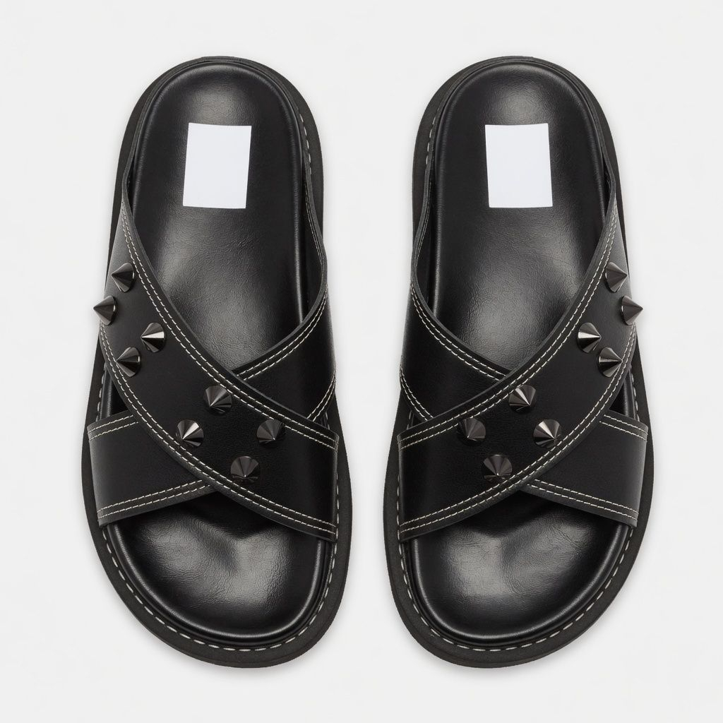 Artisanal Obsidian Studded Crossover Slides