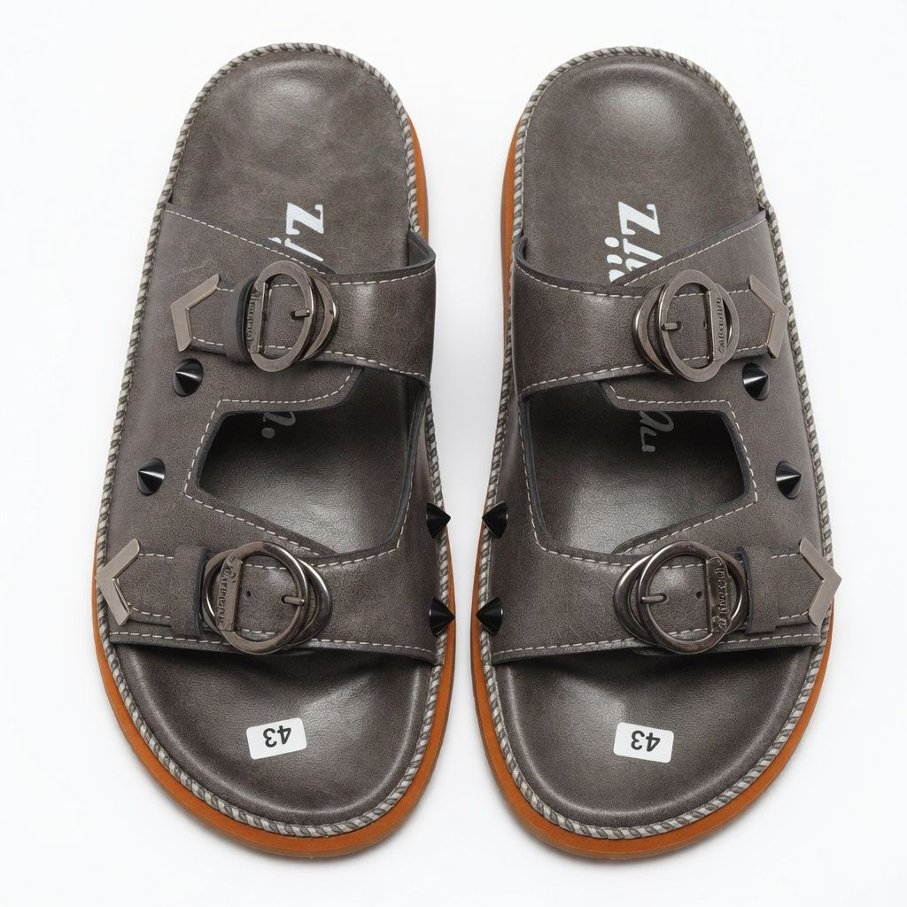 Quality Men Dark Grey Double Buckle Casual Slide Slippers
