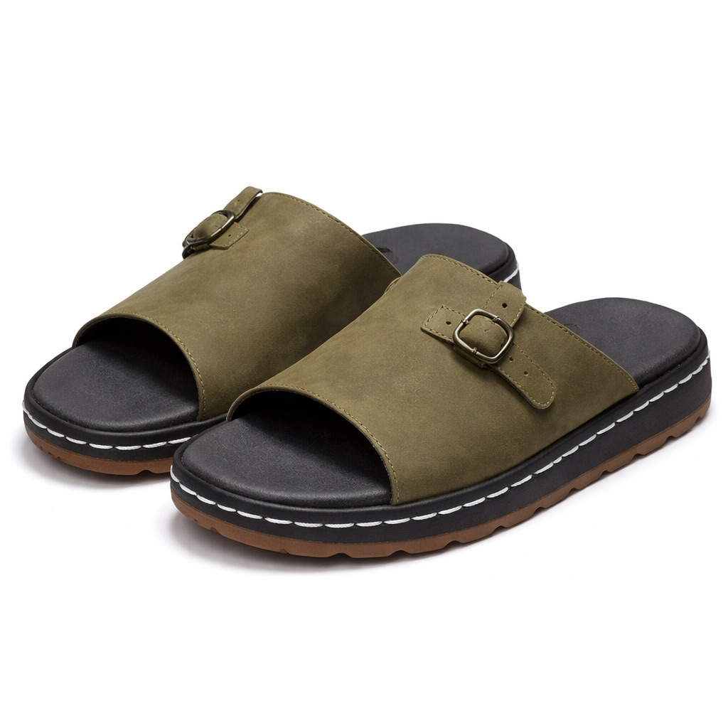 Mens Single Buckle Cut Out Slide Sandals