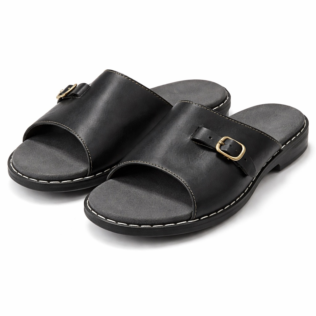 Mens Single Buckle Leather Slide Sandals