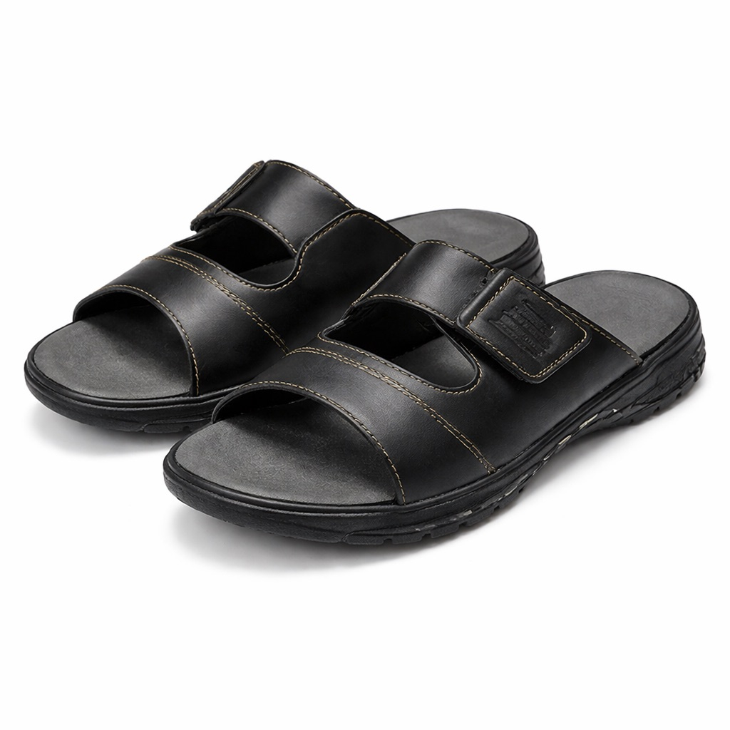 Mens Cut Out Velcro Strap Slide Sandals