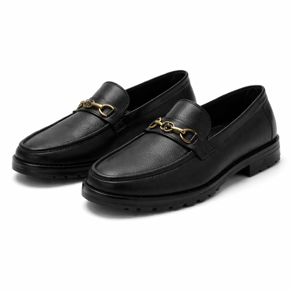 Mens  Black Classic Horsebit Leather Loafers