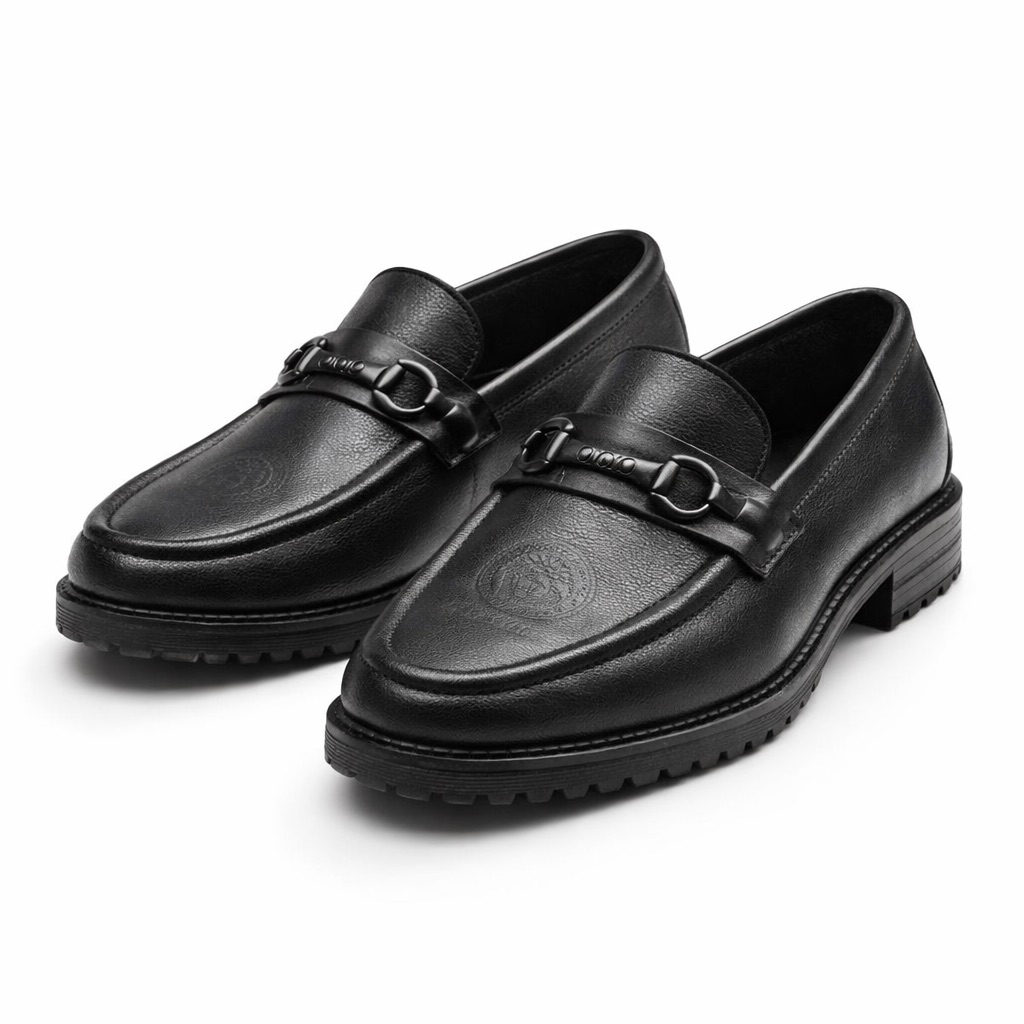 Mens Classic Black Leather Loafers with  Minimalist Horsebit  Detail