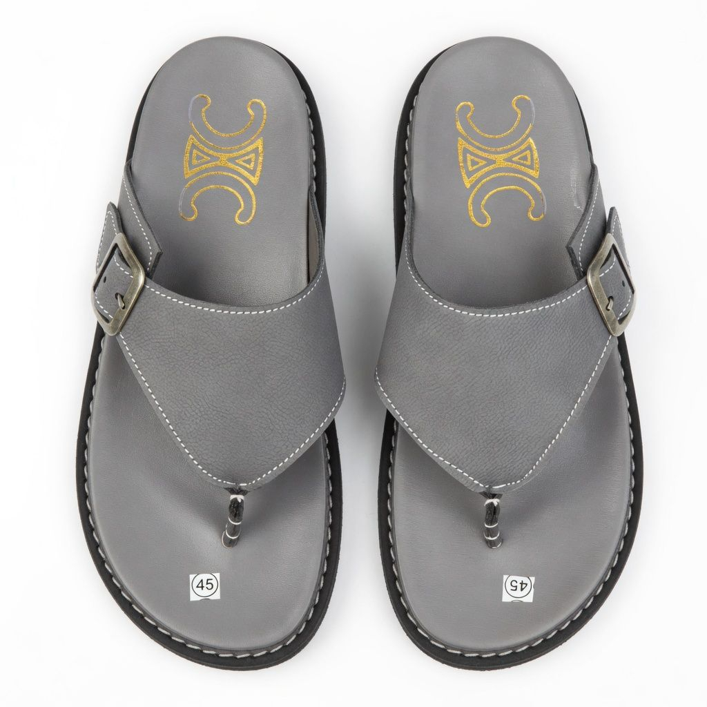 Men Grey Buckle Toe Post Casual Slippers