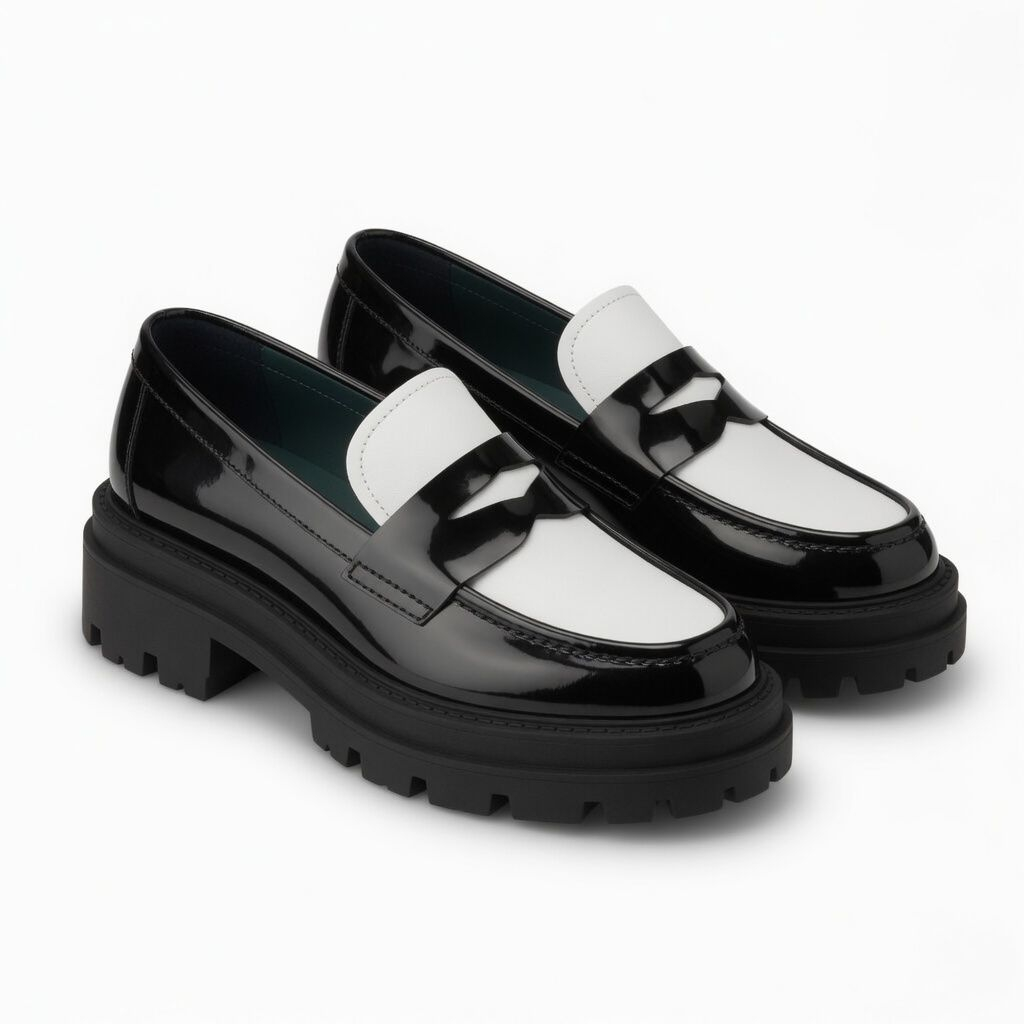 Contemporary Two Tone Penny Loafers with Platform Sole