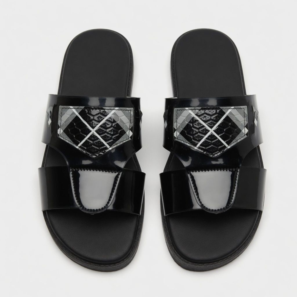 Mens Black Multi Strap Premium Slide Sandals