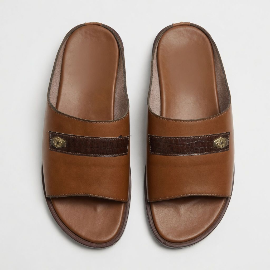 Mens Brown Open Toe Leather Slide Sandals