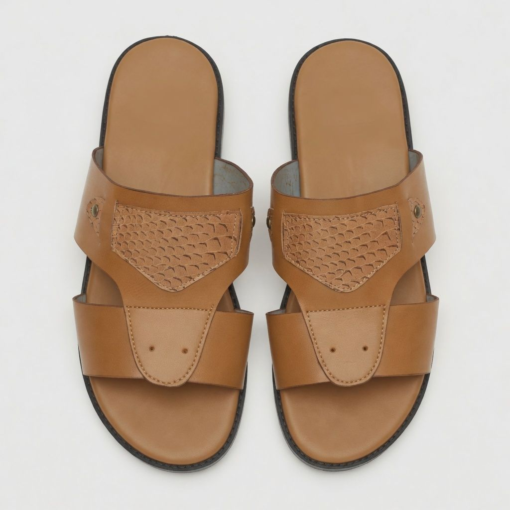 Mens Tan Multi Strap Open Toe Slide Sandals
