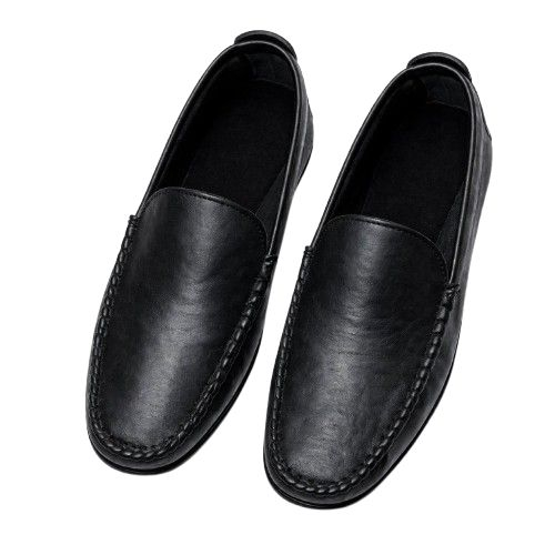 Classic Black Textured Sole Slip On Loafers