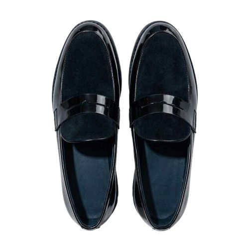 Modern Mixed Texture Black Penny Loafers