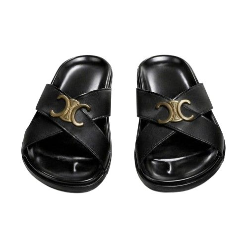 All Black Textured Sole Slide Sandals