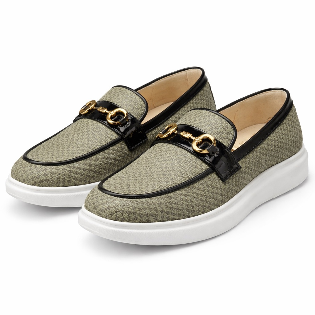 Mens Woven Texture Slip On Mule Loafers with Metal Detail