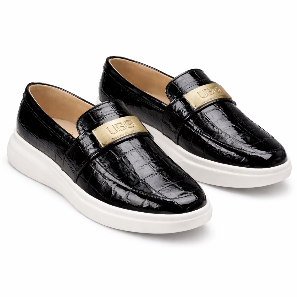 Mens Croc Embossed Patent Leather Slip On Loafers
